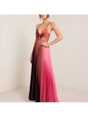 Pleated Ombre Maxi Dress - Pink to Brown Gradient